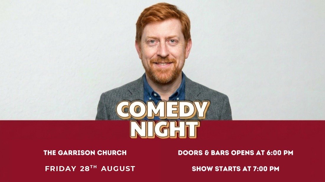 KCD Comedy Night poster — Friday 28th August at The Garrison Church